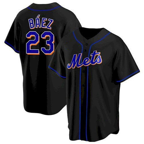 New York Mets #23 Javier Baez Black MWATKINS Replica Jersey