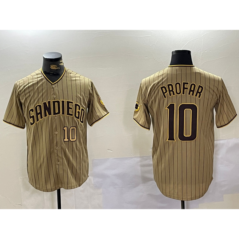 San Diego Padres #10 Jurickson Profar Khaki MWATKINS Team Logo Cool Base Jerseys