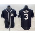 New York Yankees #3 Babe Ruth Black White MWATKINS Cool Base Stitched Jersey