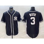 New York Yankees #3 Babe Ruth Black White MWATKINS Cool Base Stitched Jersey