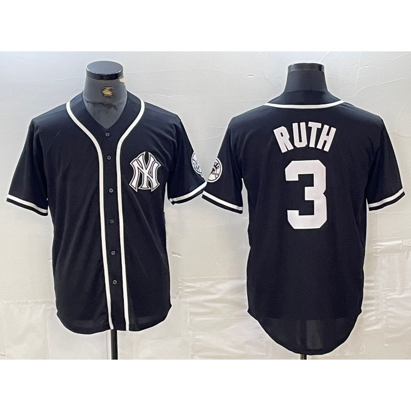 New York Yankees #3 Babe Ruth Black White MWATKINS Cool Base Stitched Jersey