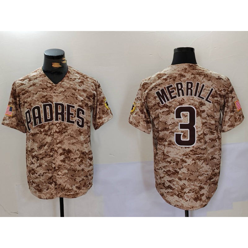 San Diego Padres #3 Jackson Merrill Camo MWATKINS Cool Base Stitched Jersey