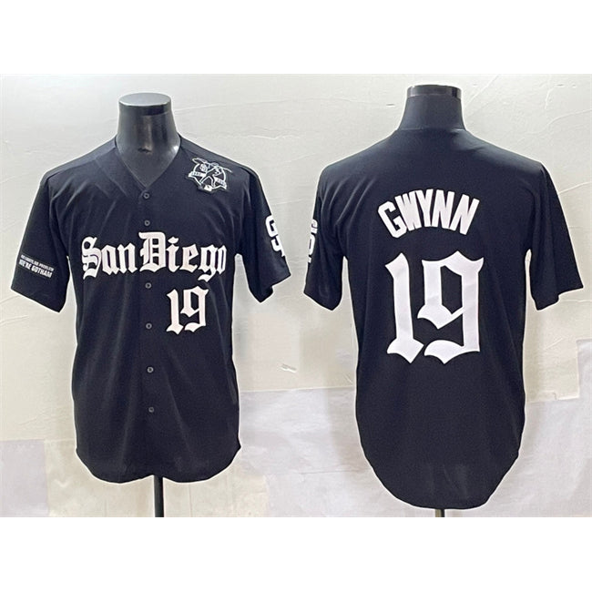 San Diego Padres #19 Tony Gwynn Black MWATKINS Gothic Edition Vapor Limited Stitched Jersey