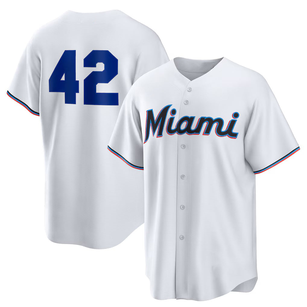 Miami Marlins #42 Jackie Robinson White MWATKINS Home 2025 Day Replica Jersey