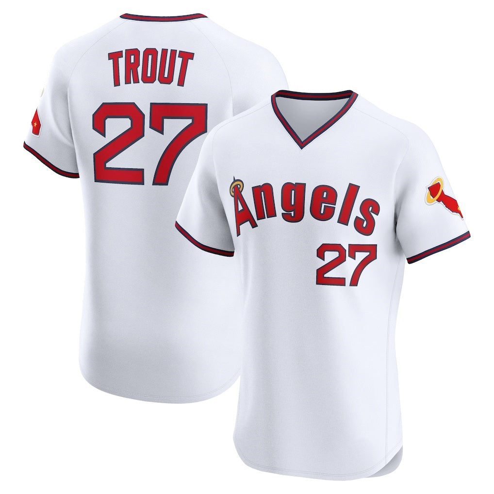 Los Angeles Angels #27 Mike Trout White MWATKINS Alternate 2 Elite Jersey