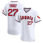 Los Angeles Angels #27 Mike Trout White MWATKINS Alternate 2 Elite Jersey