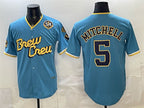 Milwaukee Brewers #5 Garrett Mitchell Powder Blue MWATKINS City Connect With Home & Bob Uecker Patch Limited Stitched Jersey