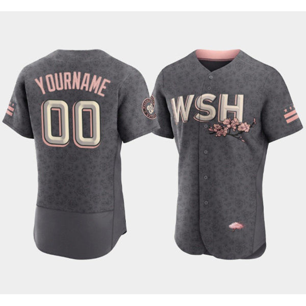 Custom Washington Nationals 2022 Gray MWATKINS City Connect Cherry Blossom Flex Base Stitched Jersey