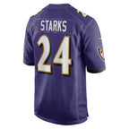 B.Ravens #24 Malaki Starks Purple MWATKINS 2025 active First Round Pick Game Jersey