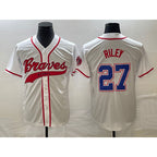 Atlanta Braves #27 Austin Riley White MWATKINS Cool Base With Patch Stitched Jersey 2