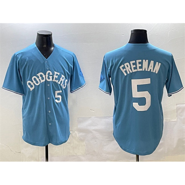Los Angeles Dodgers #5 Freddie Freeman Light Blue MWATKINS Limited Stitched Jersey