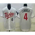 Minnesota Twins #4 Carlos Correa Number White Red MWATKINS Stitched Cool Base Jersey