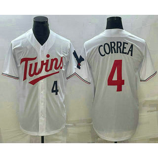 Minnesota Twins #4 Carlos Correa Number White Red MWATKINS Stitched Cool Base Jersey