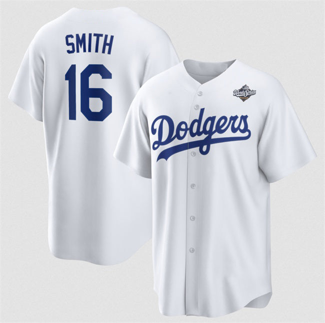 Los Angeles Dodgers #16 Will Smith White MWATKINS 2025 World Series Home Cool Base Stitched Jersey