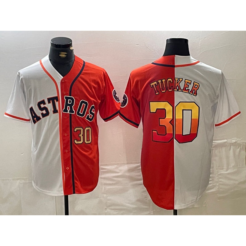 Houston Astros #30 Kyle Tucker White Orange MWATKINS Split Stitched Jerseys