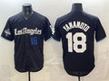 Los Angeles Dodgers #18 Yoshinobu Yamamoto Black MWATKINS 2025 World Series Champions Patch 'Gothic Edition' Vapor Premier Limited Stitched Jersey