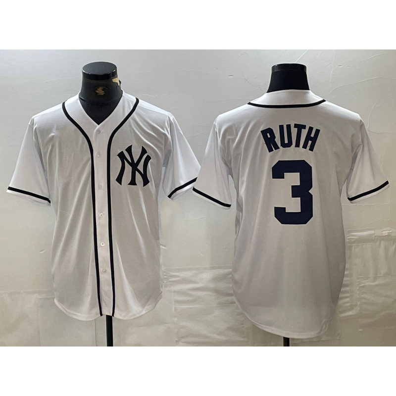 New York Yankees #3 Babe Ruth White MWATKINS Fashion Cool Base Jersey
