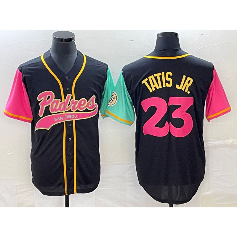 San Diego Padres #23 Fernando Tatis Jr Black MWATKINS NEW 2023 City Connect Cool Base Stitched Jersey 2