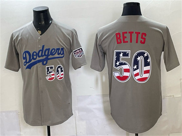 Los Angeles Dodgers #50 Mookie Betts Gray MWATKINS 250 Fourth of July Road Stitched Jersey