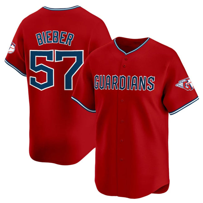 Cleveland Guardians #57 Shane Bieber Red MWATKINS Alternate Limited Stitched Jersey