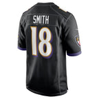 B.Ravens #18 Roquan Smith Black MWATKINS Alternate Game Jersey