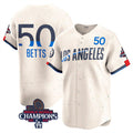 Los Angeles Dodgers #50 Mookie Betts Cream MWATKINS 2024 World Series Champions City Connect Limited Stitched Jersey
