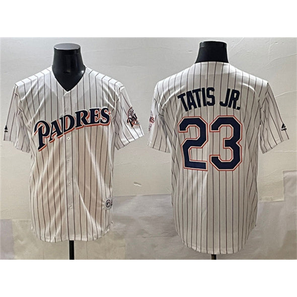 San Diego Padres #23 Fernando Tatis Jr. White MWATKINS Throwback With Patch Cool Base Stitched Jersey