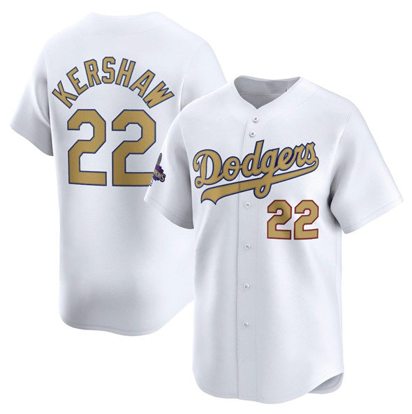 Los Angeles Dodgers #22 Clayton Kershaw White MWATKINS 2025 Gold Collection Limited Stitched Jersey