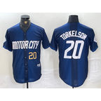 Detroit Tigers #20 Spencer Torkelson Number 2024 Navy MWATKINS City Connect Cool Base Limited Stitched Jersey 2