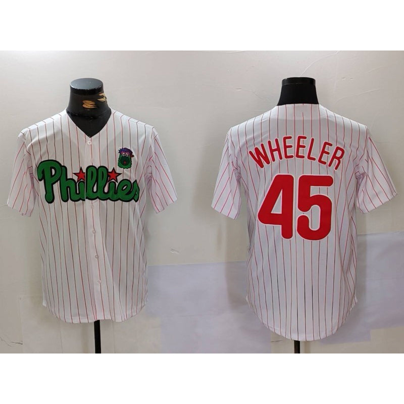 Philadelphia Phillies #45 Zack Wheeler White Green MWATKINS Cool Base Stitched Jersey 2