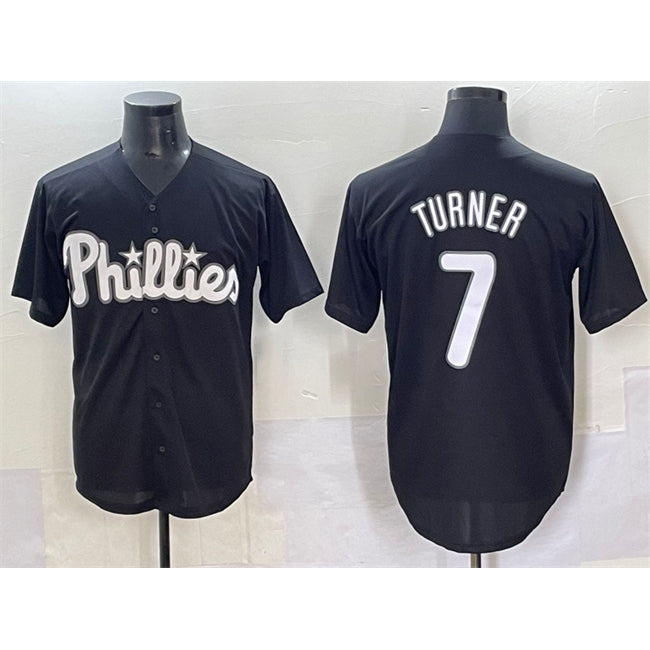 Philadelphia Phillies #7 Trea Turner Black MWATKINS Lights Out Limited Stitched Jersey