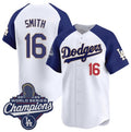 Los Angeles Dodgers #16 Will Smith White Blue MWATKINS 2025 Champions Stitched Jersey