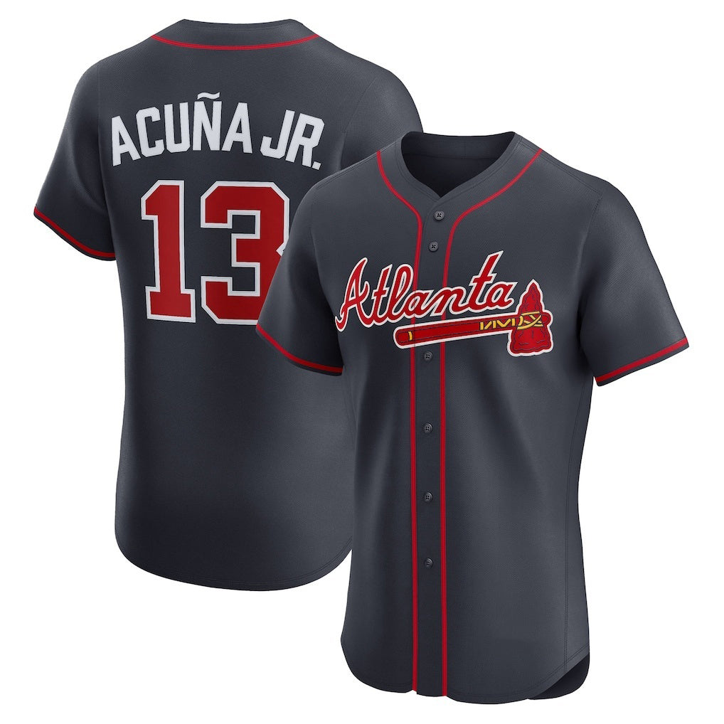 Atlanta Braves #13 MWATKINSld Acu?a Jr. Navy MWATKINS Alternate Elite Jersey