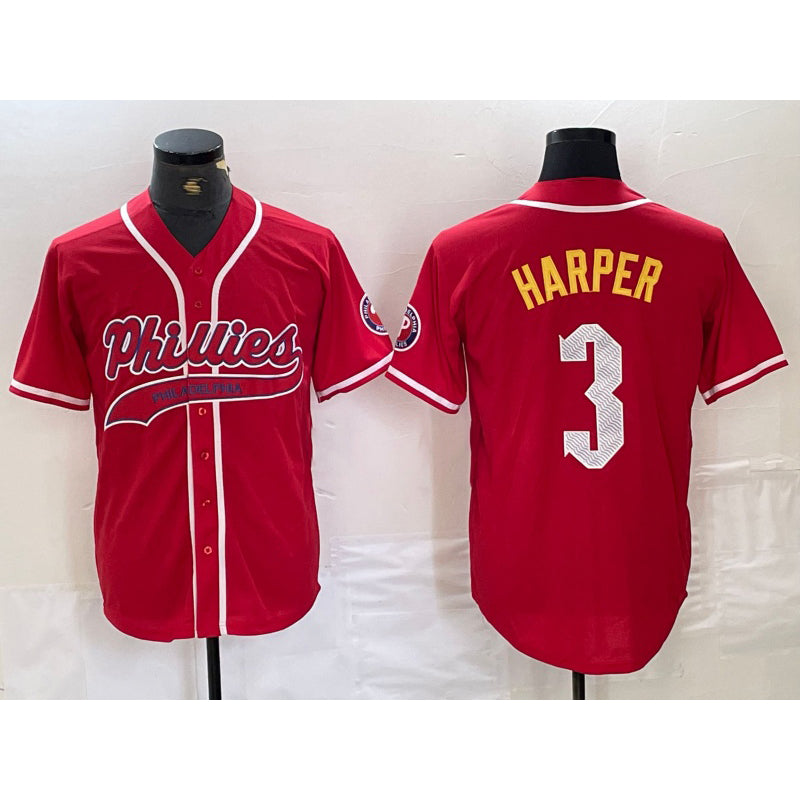 Philadelphia Phillies #3 Bryce Harper Red MWATKINS Cool Base Stitched Jersey