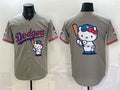 Los Angeles Dodgers Team Big Logo Grey MWATKINS Hello Kitty Night 2025 World Series Champions Patch Stitched Jersey