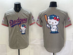Los Angeles Dodgers Team Big Logo Grey MWATKINS Hello Kitty Night 2025 World Series Champions Patch Stitched Jersey