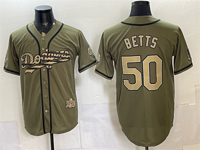Los Angeles Dodgers #50 Mookie Betts Olive MWATKINS 2026 Armed Forces Day Stitched Jersey