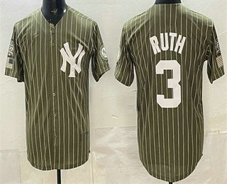 New York Yankees #3 Babe Ruth Olive MWATKINS Pinstripe 2026 Armed Forces Day Salute To Service Jersey