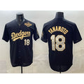Los Angeles Dodgers #18 Yoshinobu Yamamoto Black Gold MWATKINS 2025 World Series Patch Limited Stitched Jersey