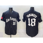 Los Angeles Dodgers #18 Yoshinobu Yamamoto Black MWATKINS Mexico 2025 LA Gothic Style With Fernando Patch Vapor Premier Limited Stitched Jersey