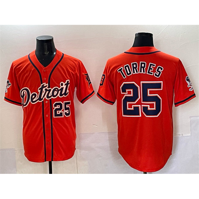 Detroit Tigers #25 Gleyber Torres Orange MWATKINS With Patch Vapor Premier Limited Stitched Jersey 2