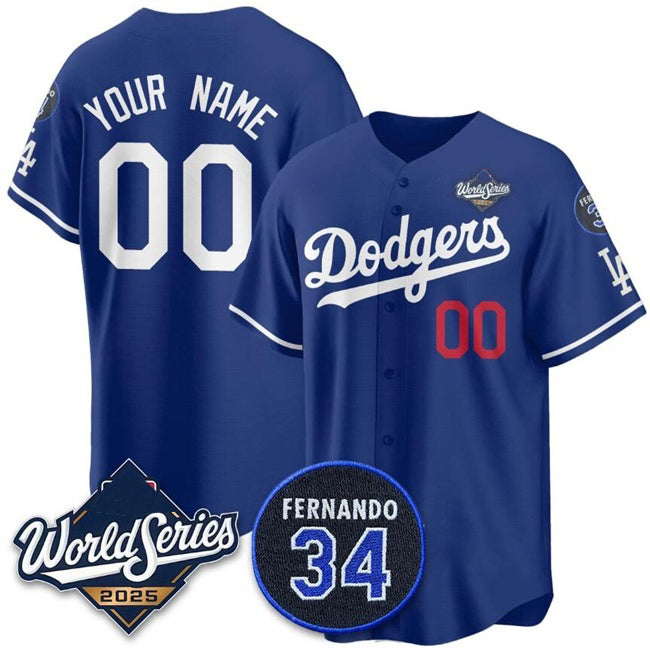 Custom Los Angeles Dodgers Active Player Royal MWATKINS 2025 World Series With No.34 Patch Limited Stitched Jersey
