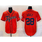 Detroit Tigers #28 Javier B¨¢ez Orange MWATKINS With Patch Cool Base Stitched Jersey