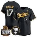 Los Angeles Dodgers #17 Shohei Ohtani Black Gold MWATKINS 2024 World Series Vin & Kobe Patch Limited Stitched Jersey
