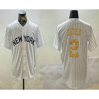New York Yankees #2 Derek Jeter White MWATKINS Pinstripe Name Fashion Cool Base Jersey