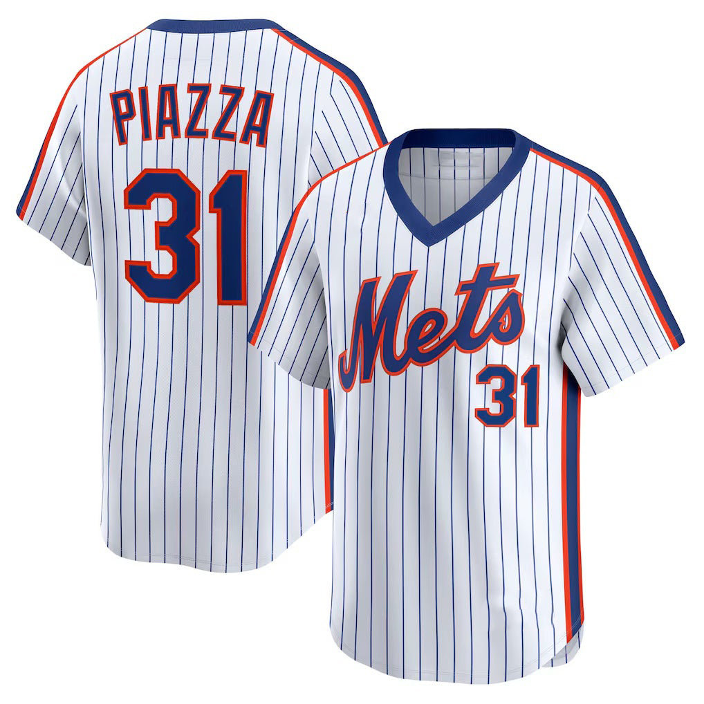 New York Mets #31 Mike Piazza White MWATKINS Throwback Cooperstown Collection Limited Jersey