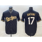 Los Angeles Dodgers #17 Shohei Ohtani Black Gold MWATKINS Stitched Cool Base Jerseys