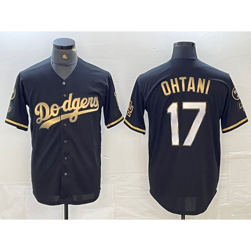 Los Angeles Dodgers #17 Shohei Ohtani Black Gold MWATKINS Stitched Cool Base Jerseys