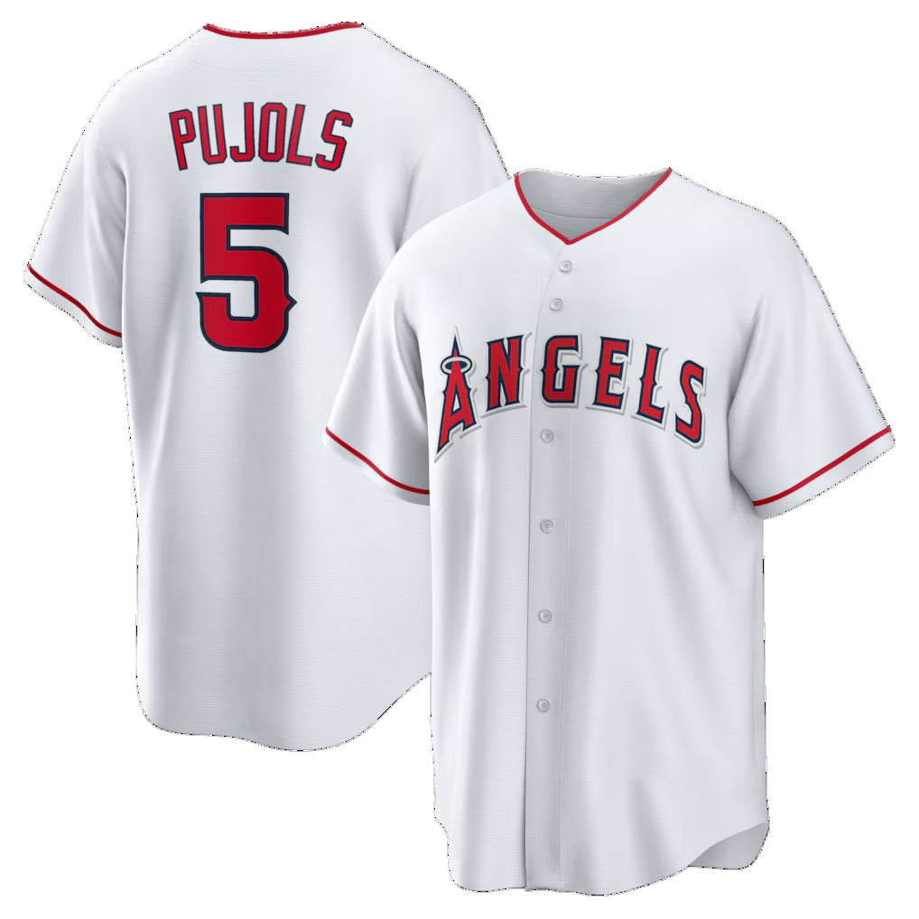 Los Angeles Angels #5 Albert Pujols White MWATKINS Home Retired Player Replica Jersey