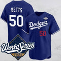 Los Angeles Dodgers #50 Mookie Betts Blue MWATKINS 2025 World Series Vapor Limited Stitched Jersey